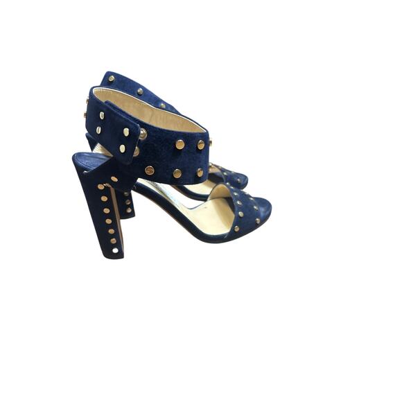 Jimmy Choo Navy Blue Velvet Sandel with 4" Heel Sz 38 - Picture 3 of 4